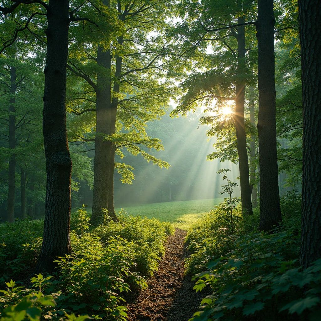 Romanian forest landscape with morning light